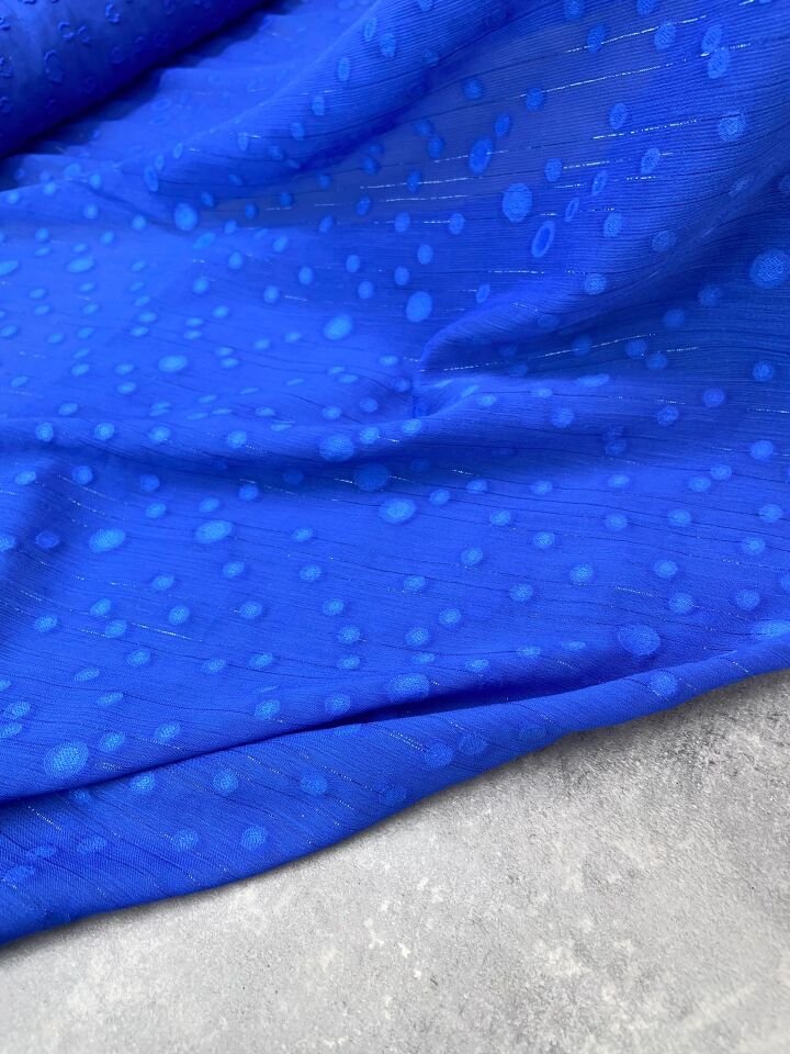 Mavi Düz Simli Elbiselik Şifon Kumaş