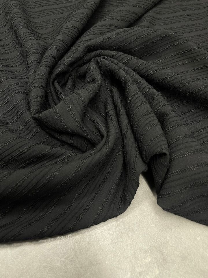 Siyah Düz Simli Elbiselik Şifon Kumaş