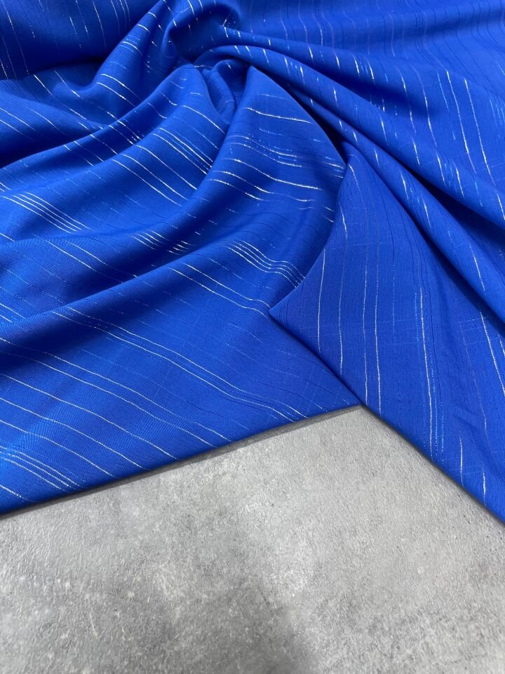 Mavi Düz Simli Elbiselik Şifon Kumaş