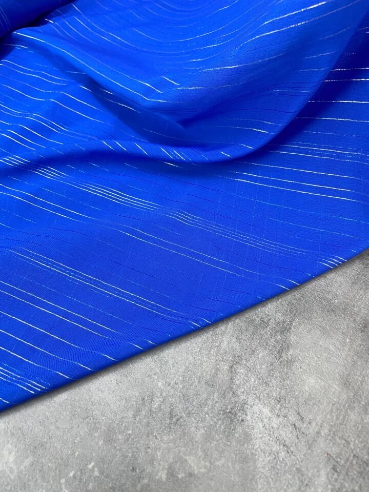 Mavi Düz Simli Elbiselik Şifon Kumaş