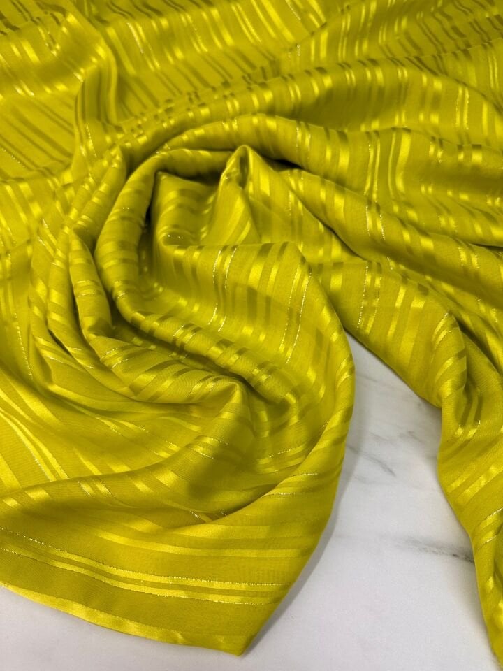 Sarı Düz Simli Elbiselik Şifon Kumaş