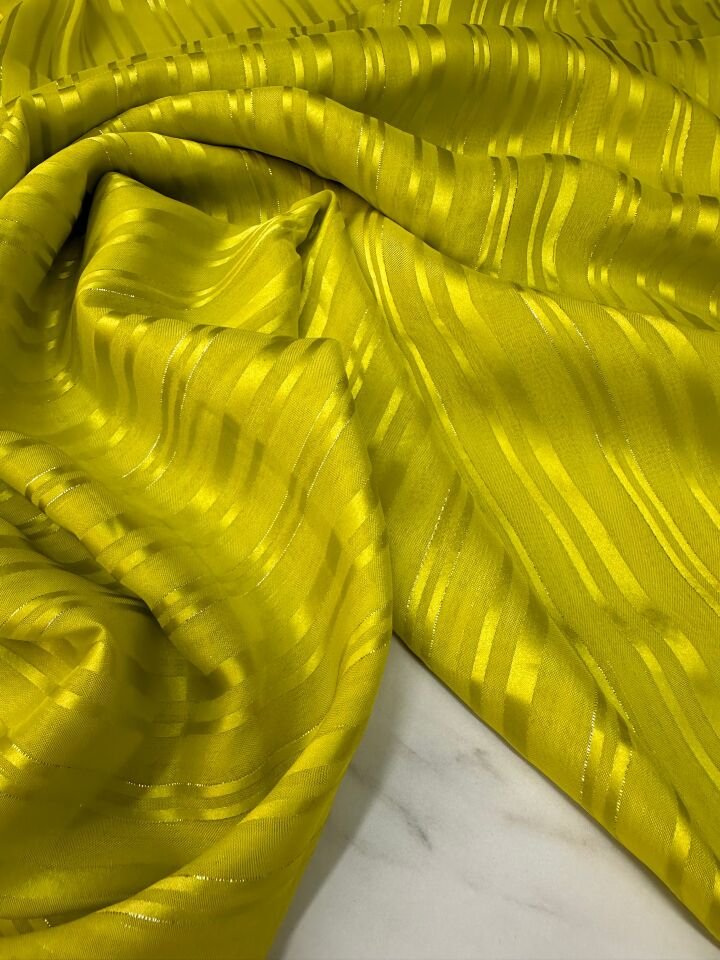 Sarı Düz Simli Elbiselik Şifon Kumaş