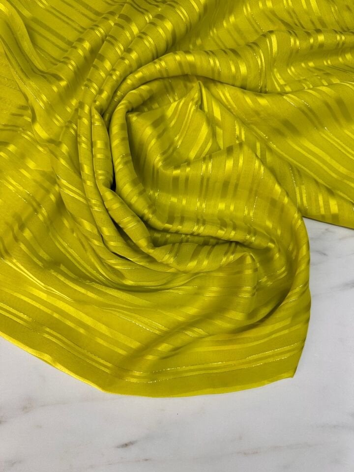 Sarı Düz Simli Elbiselik Şifon Kumaş
