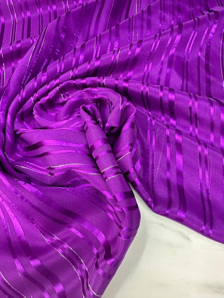 Mor Düz Simli Elbiselik Şifon Kumaş