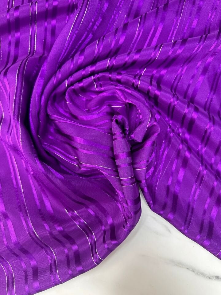 Mor Düz Simli Elbiselik Şifon Kumaş