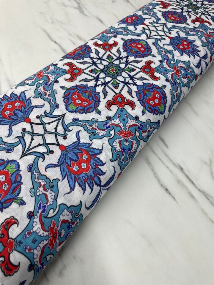 Türk Motif Desen Elbiselik Keten Kumaş