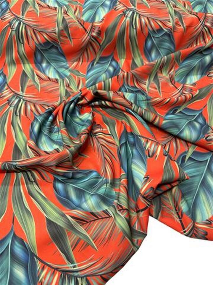 Yaprak Desen Elbiselik Gömleklik Krep Kumaş