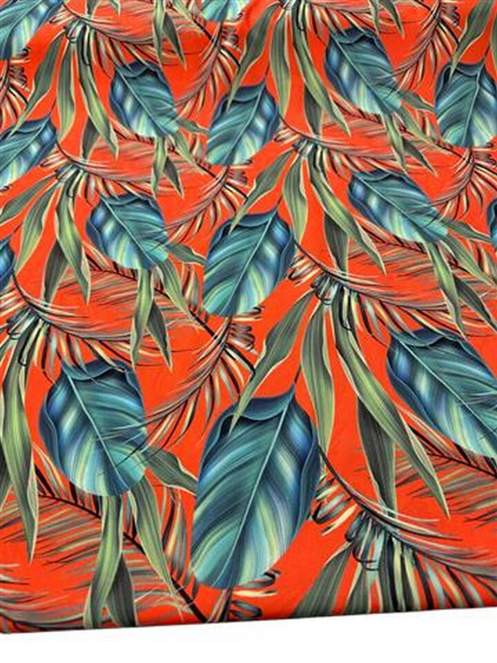 Yaprak Desen Elbiselik Gömleklik Krep Kumaş