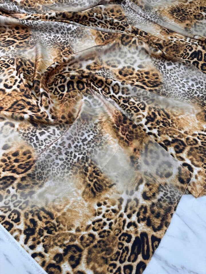 Leopar Desen İpek Saten Elbise Etek Gömlek Şalvar
