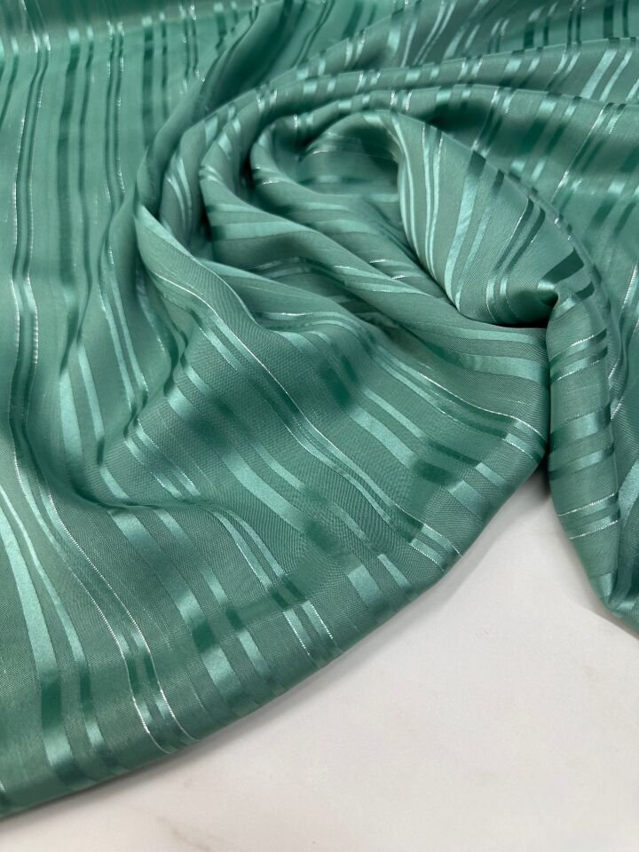 Turkuaz Düz Simli Elbiselik Şifon Kumaş