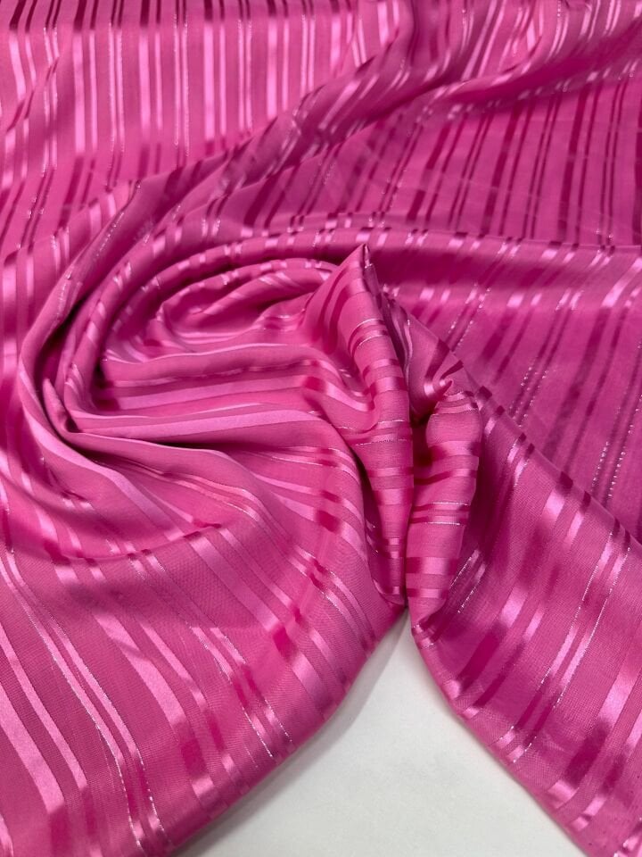 Pembe Düz Simli Elbiselik Şifon Kumaş