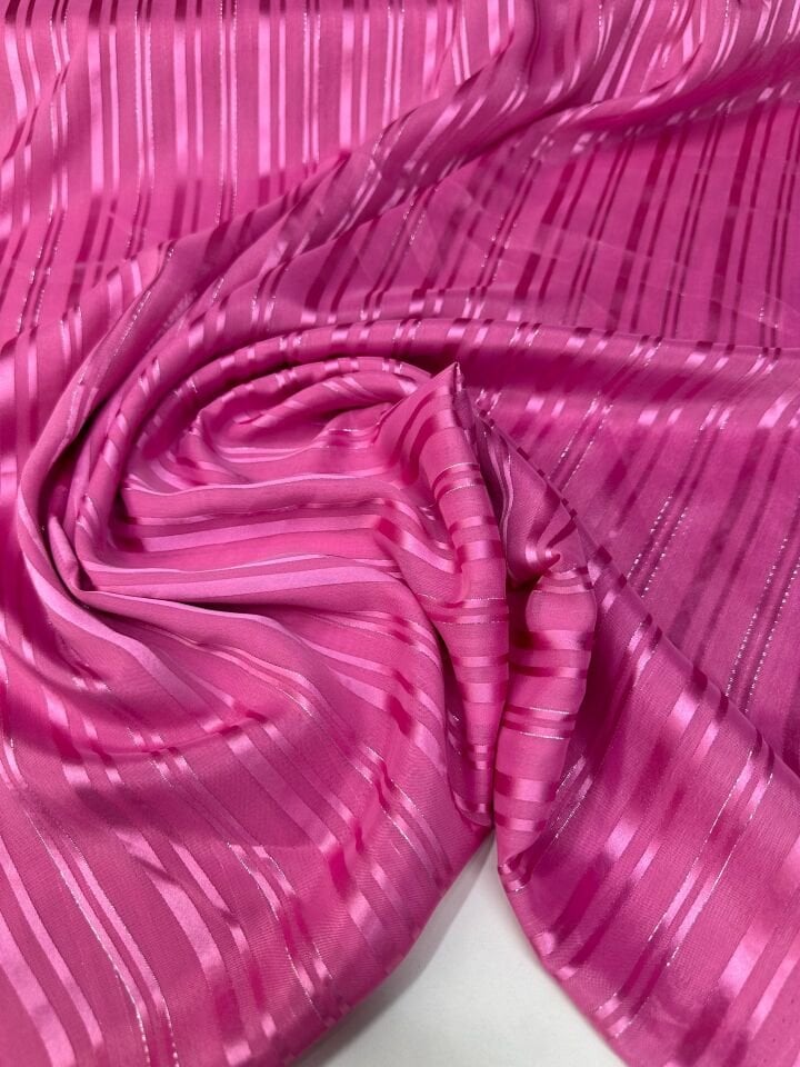 Pembe Düz Simli Elbiselik Şifon Kumaş