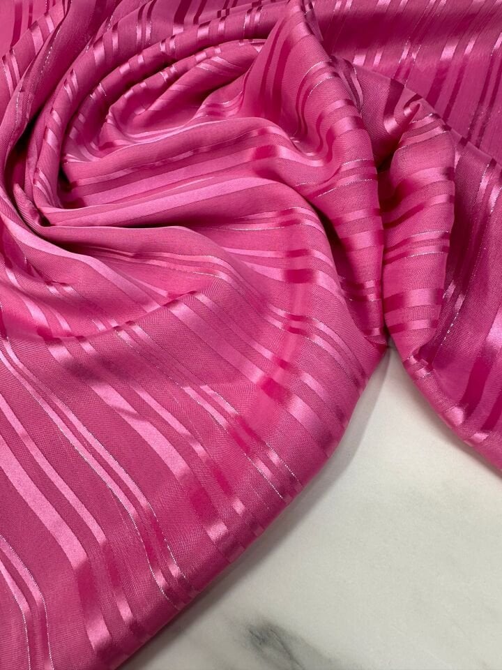 Pembe Düz Simli Elbiselik Şifon Kumaş