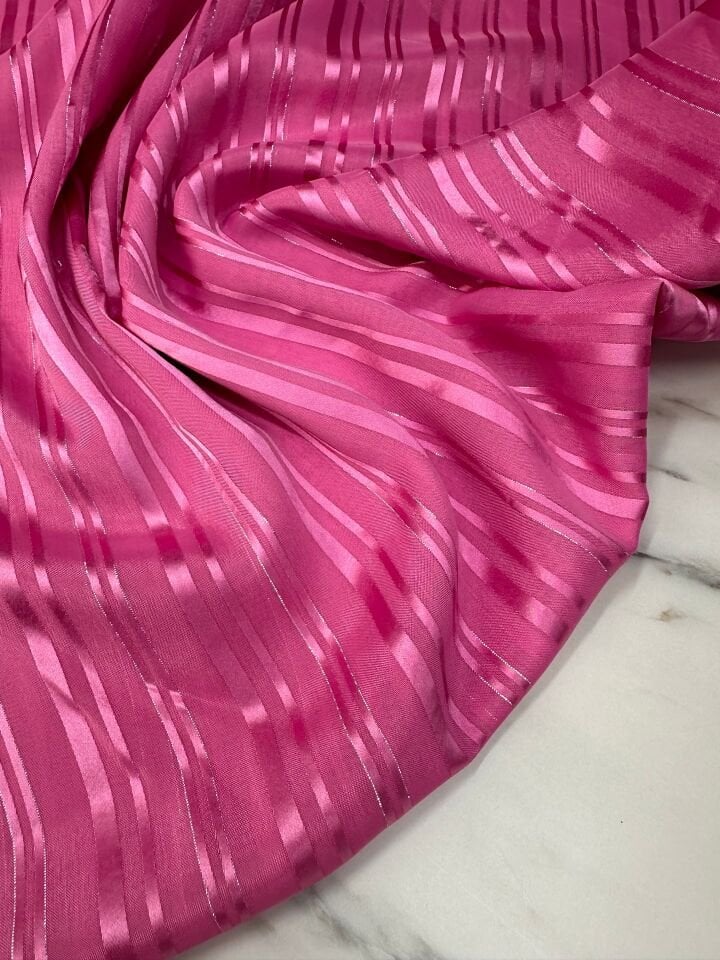 Pembe Düz Simli Elbiselik Şifon Kumaş