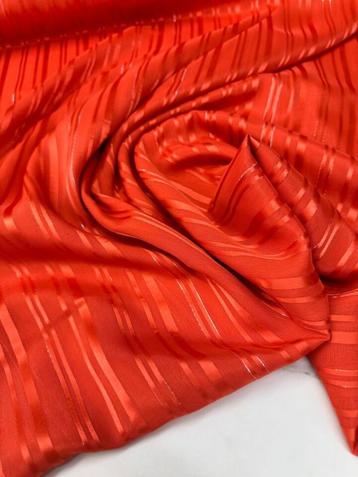 Turuncu Düz Simli Elbiselik Şifon Kumaş