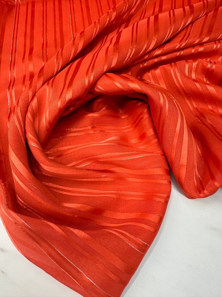 Turuncu Düz Simli Elbiselik Şifon Kumaş