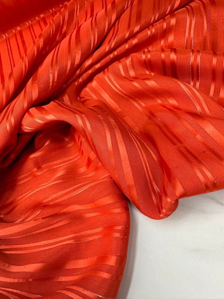 Turuncu Düz Simli Elbiselik Şifon Kumaş