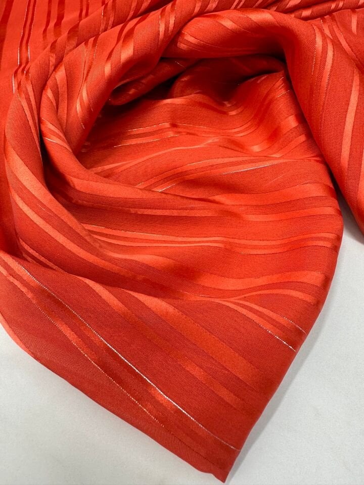 Turuncu Düz Simli Elbiselik Şifon Kumaş