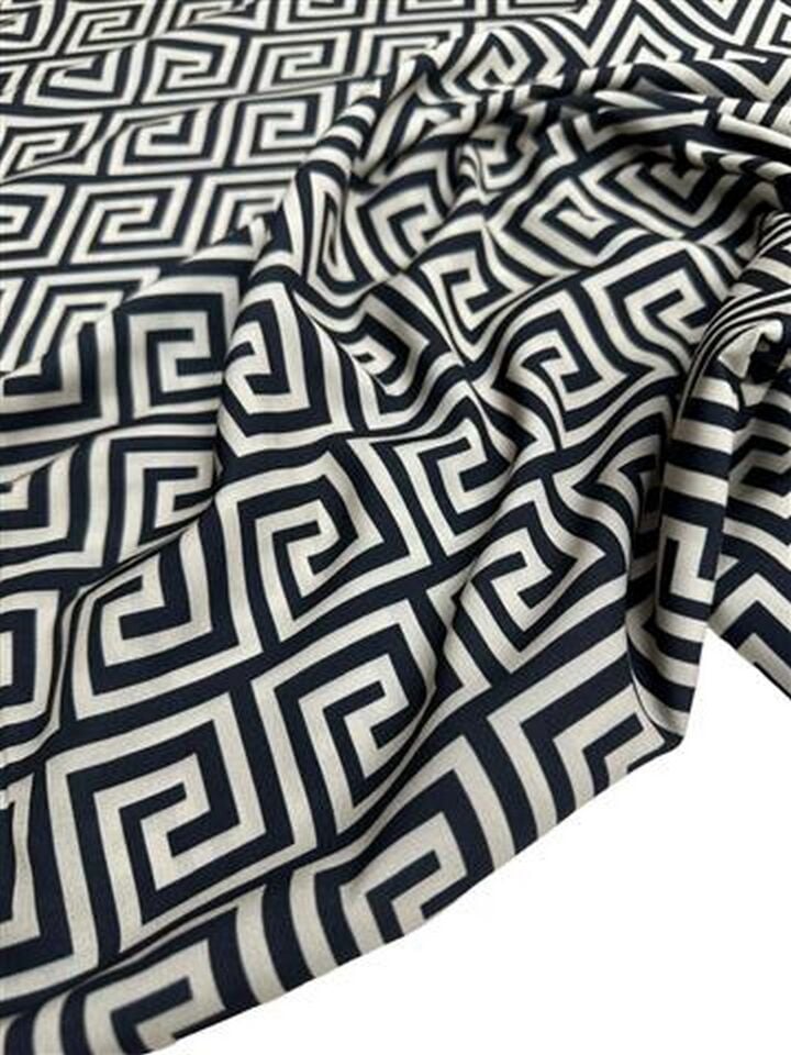 Yunan Motifleri Desen Elbiselik Gömleklik Krep Kumaş