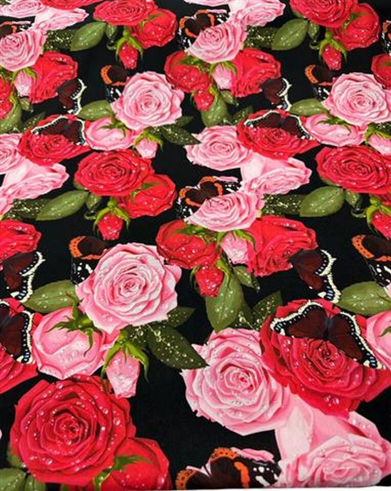 Gül Desen Elbiselik Gömleklik Krep Kumaş