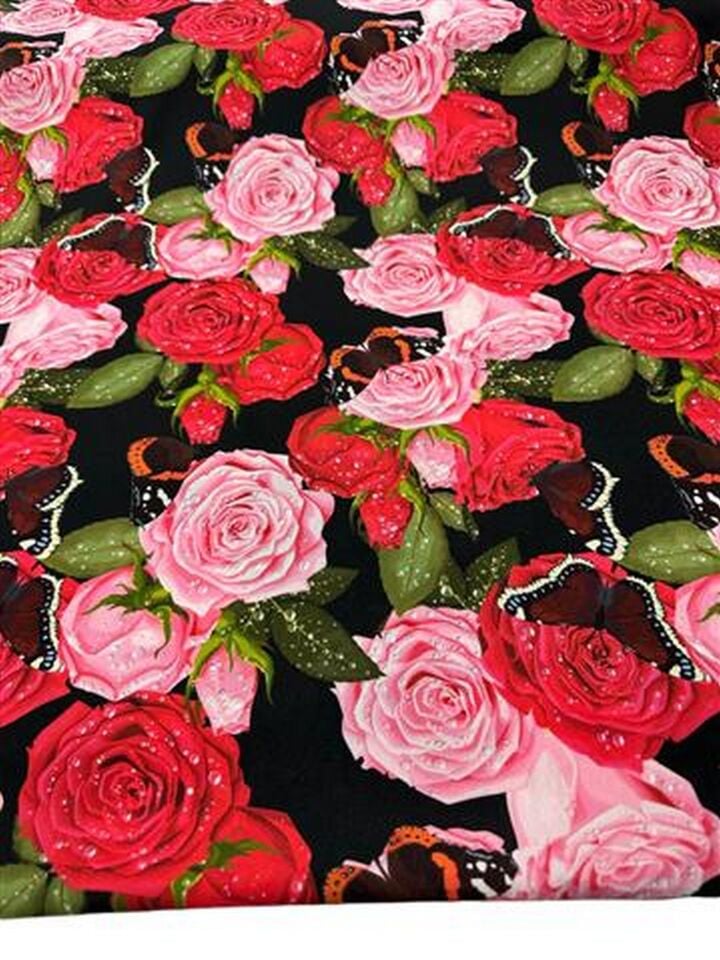 Gül Desen Elbiselik Gömleklik Krep Kumaş