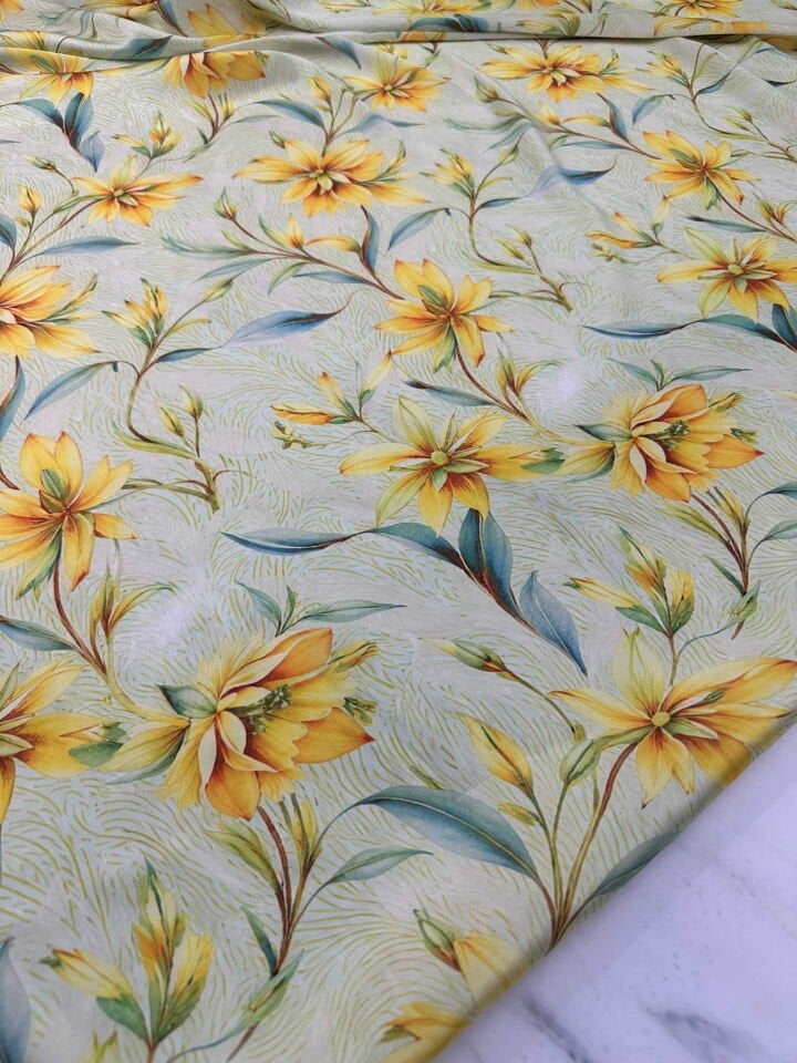 Sara Çiçegi İpek Saten Yumuşak Dökümlü Kırışmaz