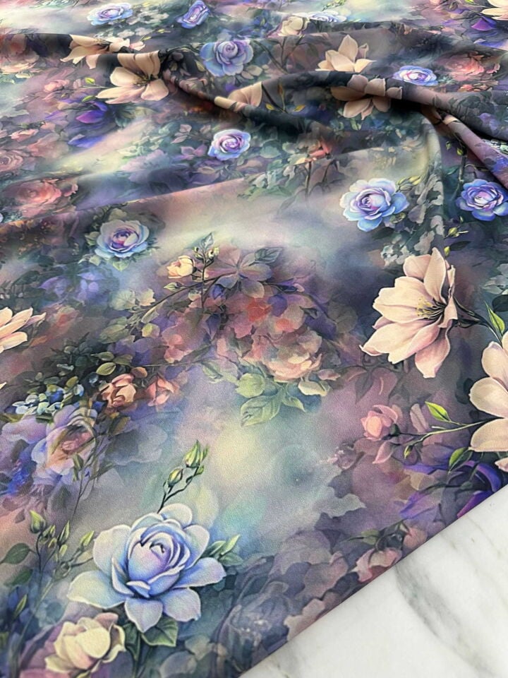 Dijital Baskı Krep Kumaş Yumuşak Dökümlü Kırışmaz