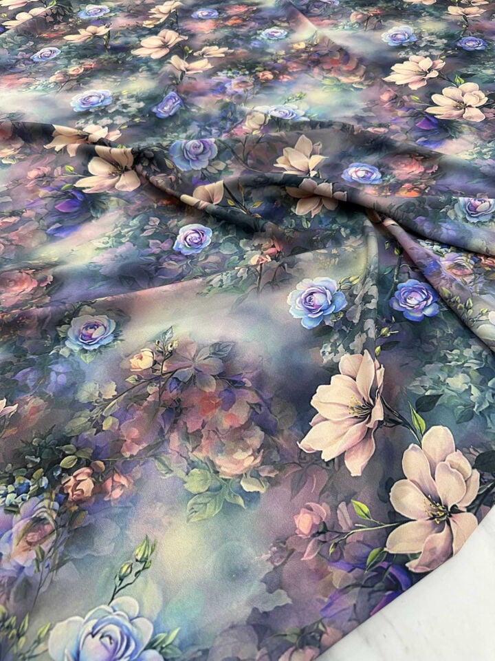 Dijital Baskı Krep Kumaş Yumuşak Dökümlü Kırışmaz