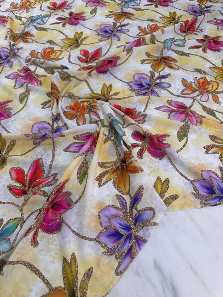 Desenli Krep Kumaş Elbise Etek Gömlek Şalvar