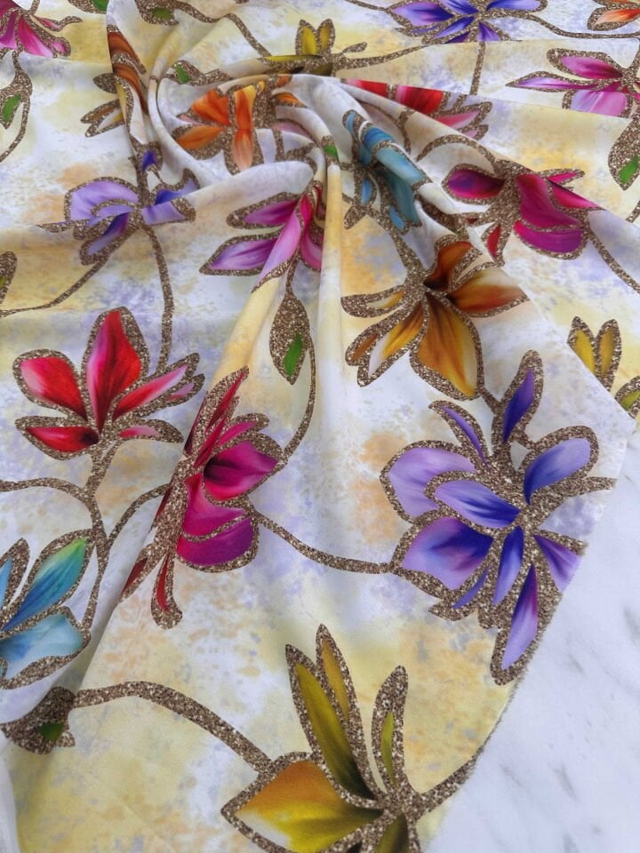 Desenli Krep Kumaş Elbise Etek Gömlek Şalvar