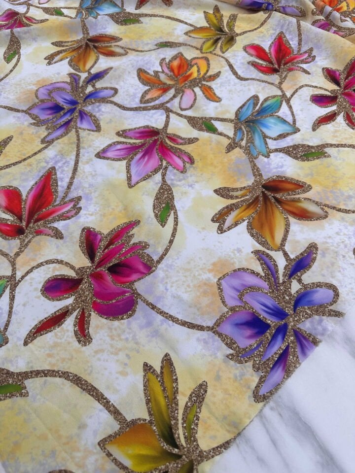 Desenli Krep Kumaş Elbise Etek Gömlek Şalvar