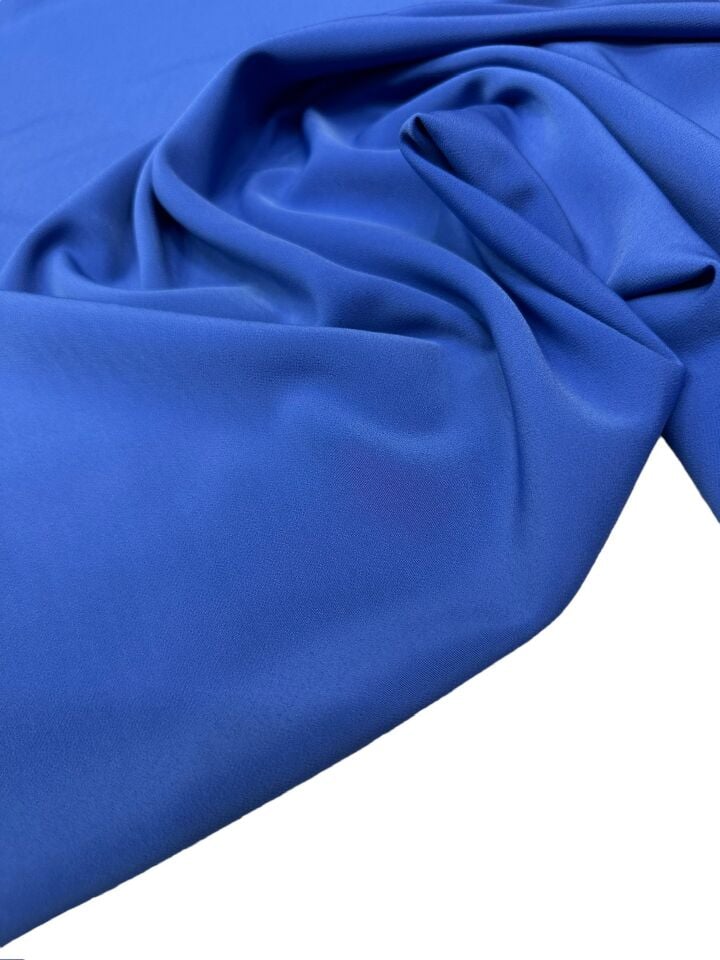 Saks Mavi Düz Elbislik Eteklik Pantolonluk Krep Kumaş