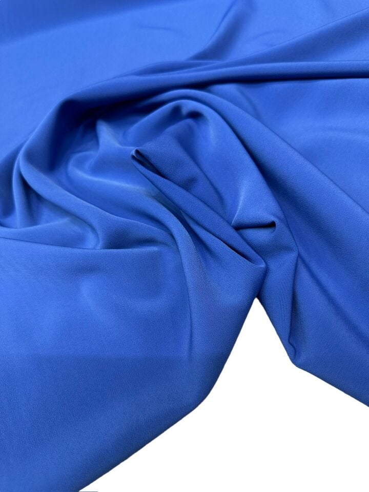 Saks Mavi Düz Elbislik Eteklik Pantolonluk Krep Kumaş