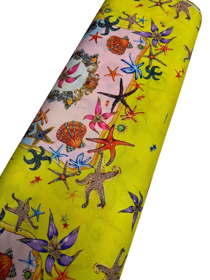 Deniz Yıldızı Desen Elbiselik Gömleklik Krep Kumaş