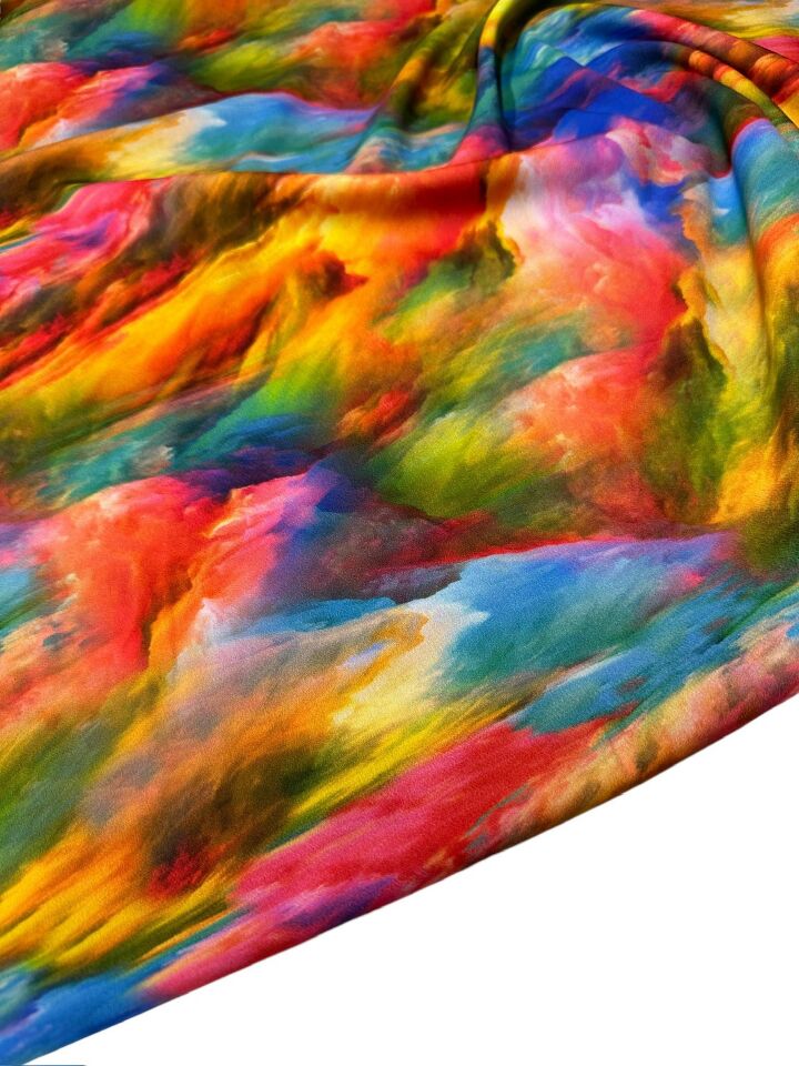 Renkli Desen Elbiselik Gömleklik Krep Kumaş