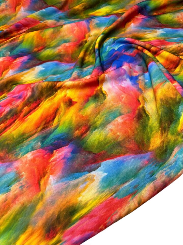 Renkli Desen Elbiselik Gömleklik Krep Kumaş