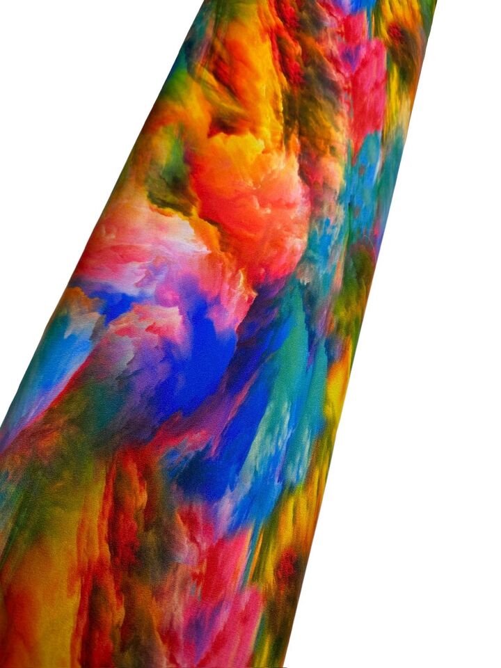 Renkli Desen Elbiselik Gömleklik Krep Kumaş