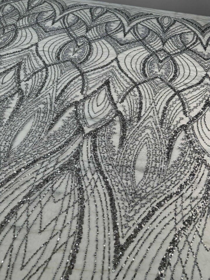 Gümüş Agır Taşlı Boncuklu Tül Abiye İçin