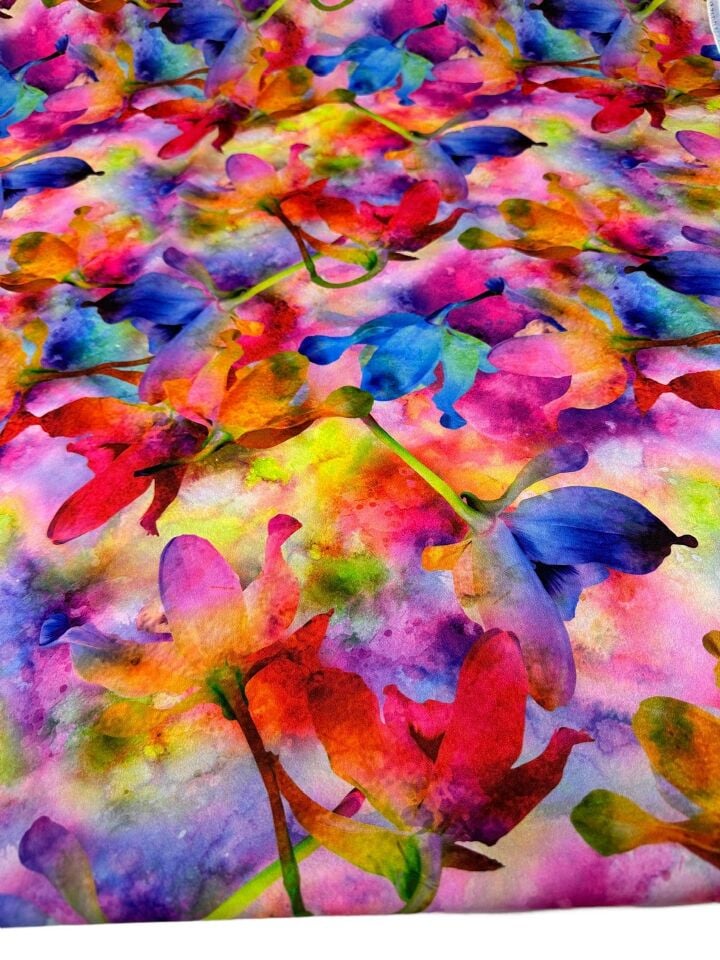 Suluboya Desen Elbiselik Gömleklik Krep Kumaş