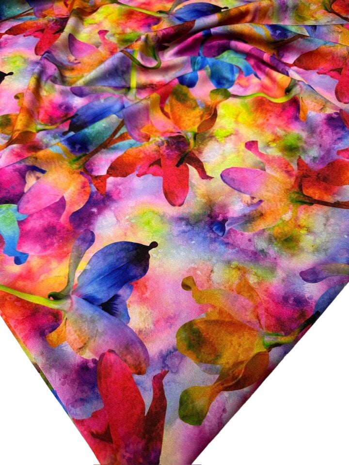 Suluboya Desen Elbiselik Gömleklik Krep Kumaş