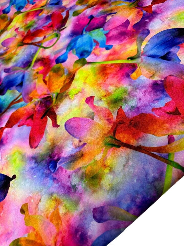 Suluboya Desen Elbiselik Gömleklik Krep Kumaş