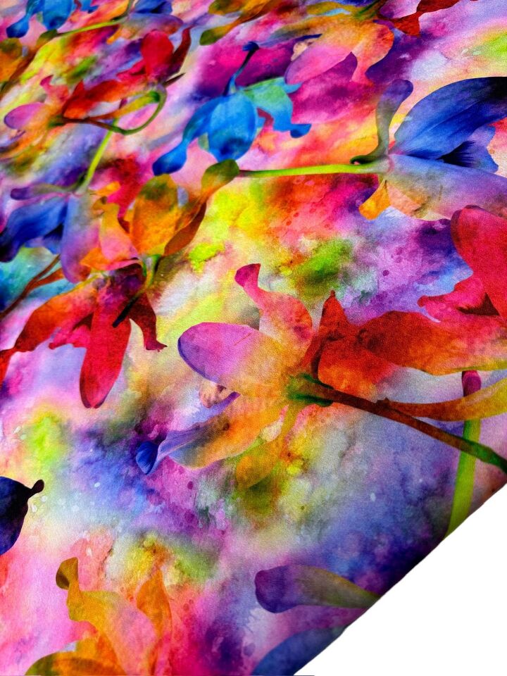 Suluboya Desen Elbiselik Gömleklik Krep Kumaş