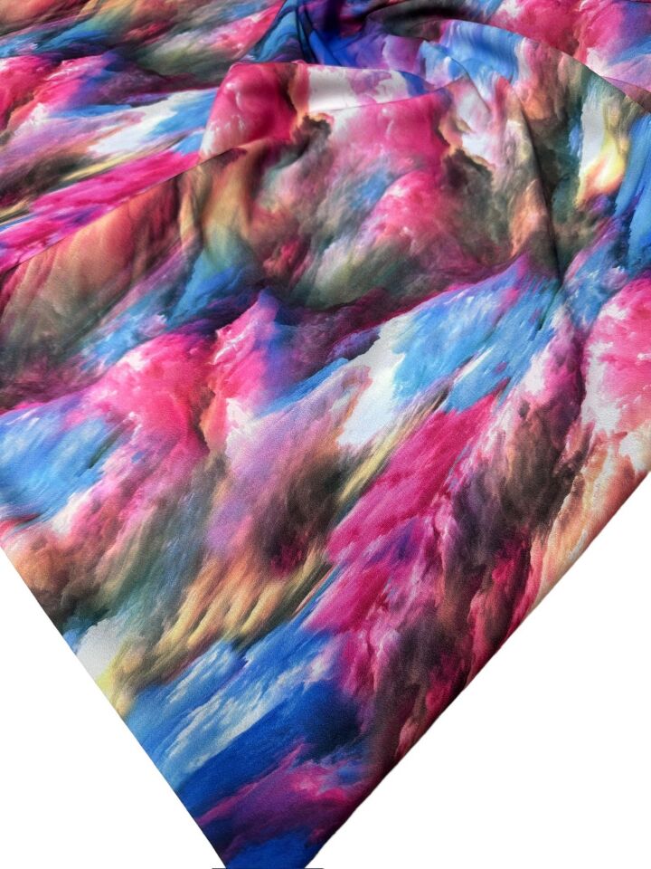 Renkli Desen Elbiselik Gömleklik Krep Kumaş