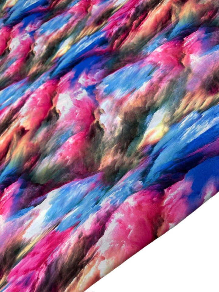 Renkli Desen Elbiselik Gömleklik Krep Kumaş