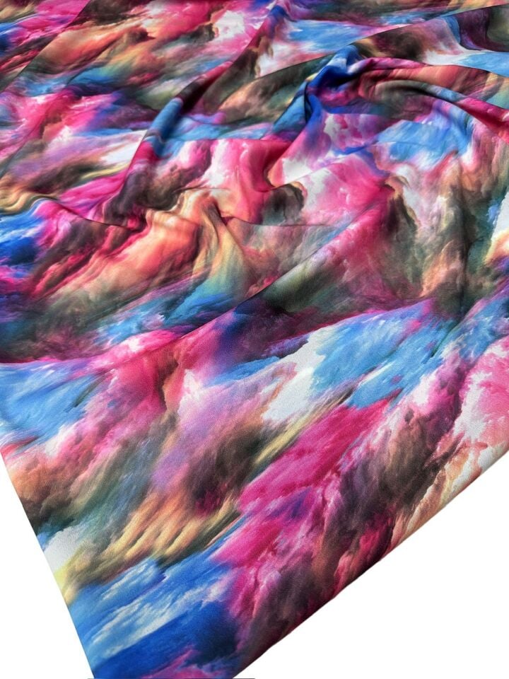 Renkli Desen Elbiselik Gömleklik Krep Kumaş