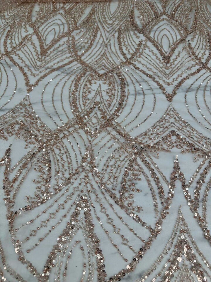 Somon Renk Agır TAş Boncuk Tül Abiye İçin