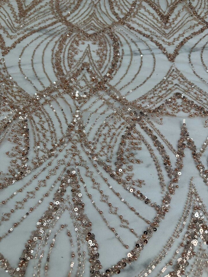 Somon Renk Agır TAş Boncuk Tül Abiye İçin