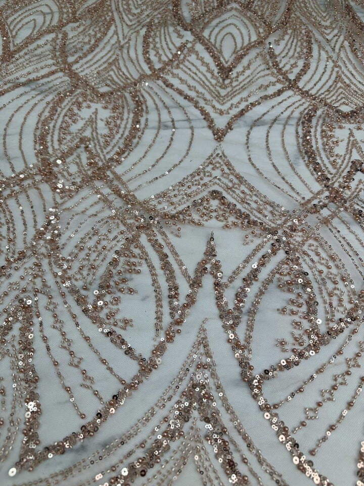 Somon Renk Agır TAş Boncuk Tül Abiye İçin