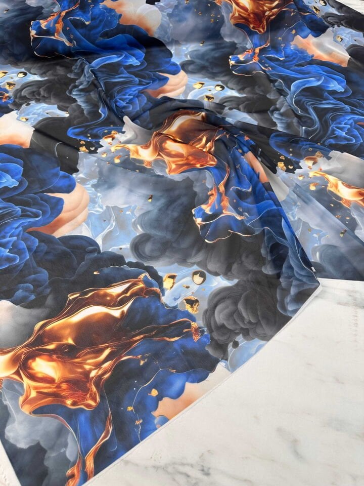 Desenli Şifon Elbise Etek Gömlek Şal