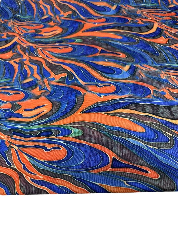 Mavi Dalga Desen Elbiselik Gömleklik Krep Kumaş